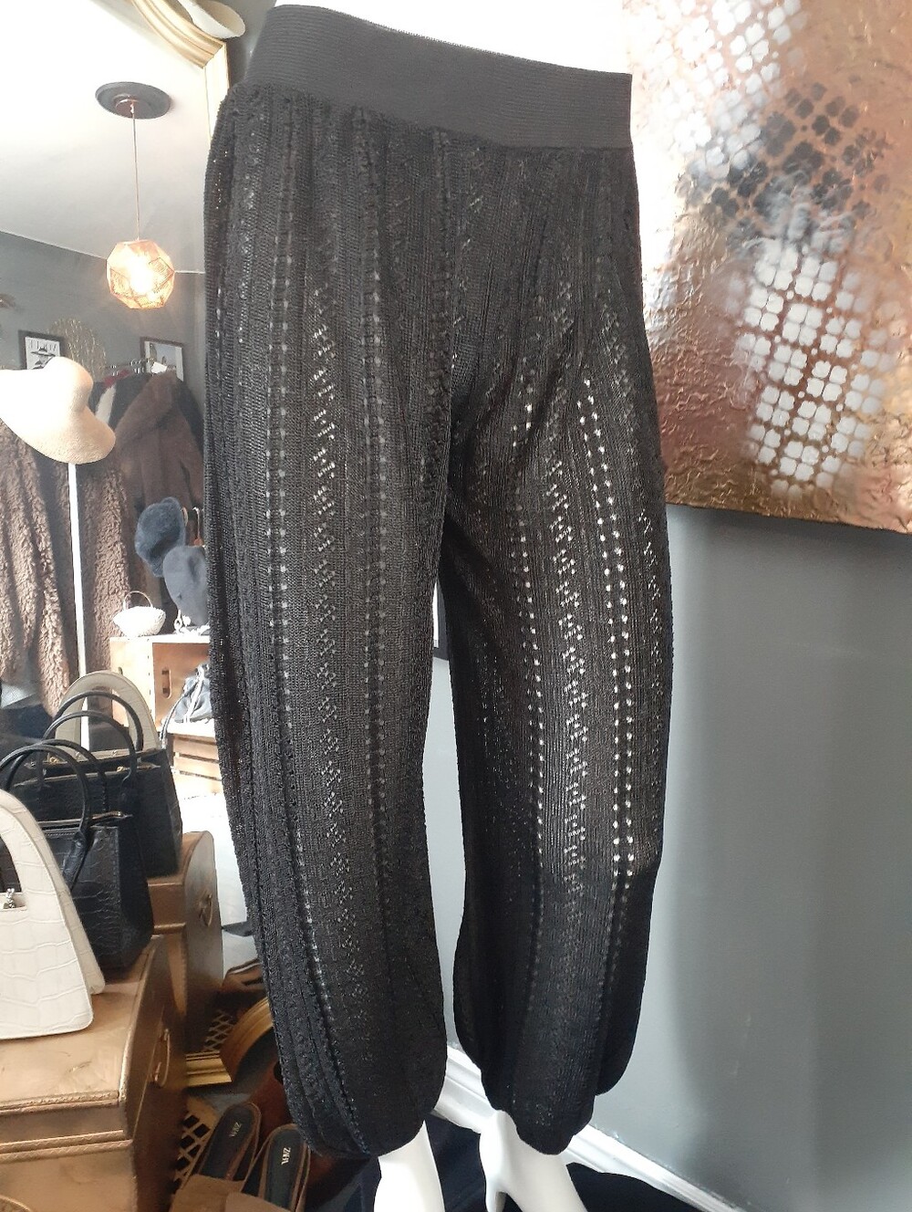 Zara Nwt Black Knit Lace Effect Baloon Cropped Pants - Picture 7 of 16